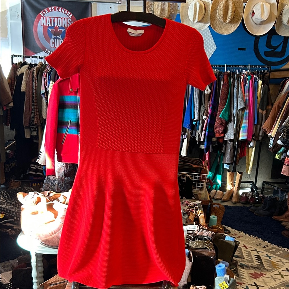 Hugo Boss Red Short Sleeve Knit Mini Dress